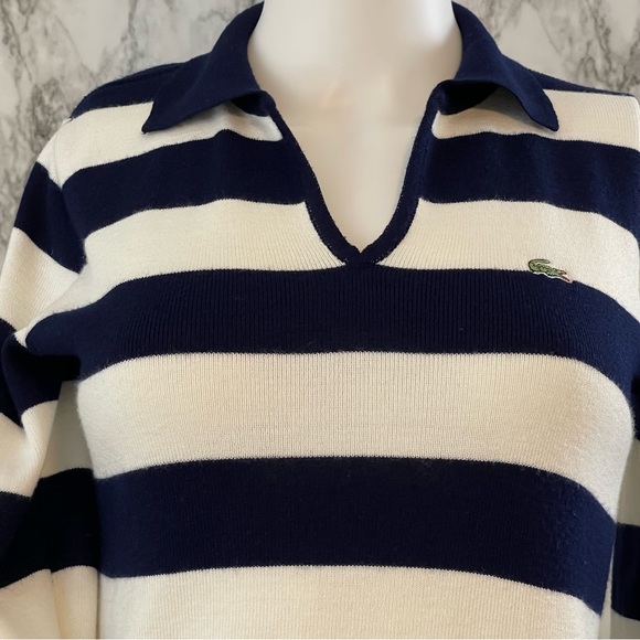 VTG Lacoste Sweater Ladies Medium Collared 40 8 Navy Striped Long Sleeve Shirt - Picture 2 of 8